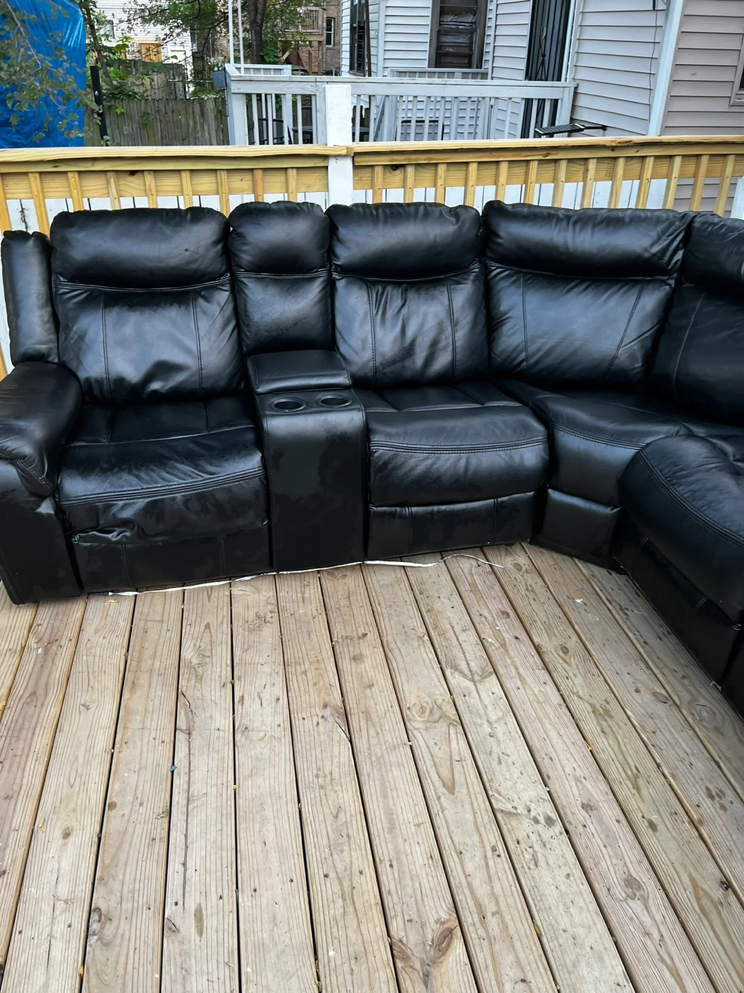 Black Leather Sectional Sofa with Recliners - photo 2
