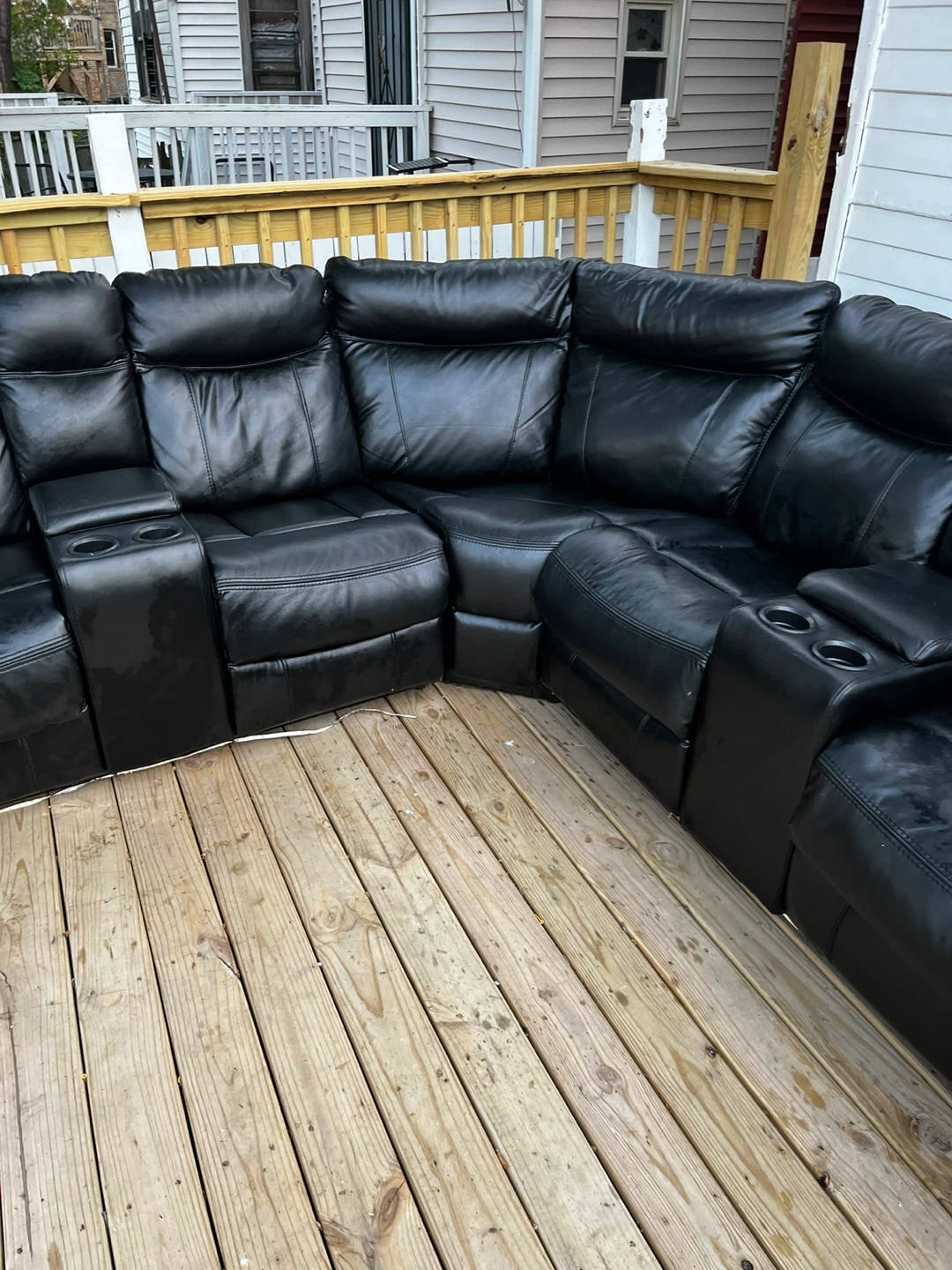 Black Leather Sectional Sofa with Recliners - photo 4