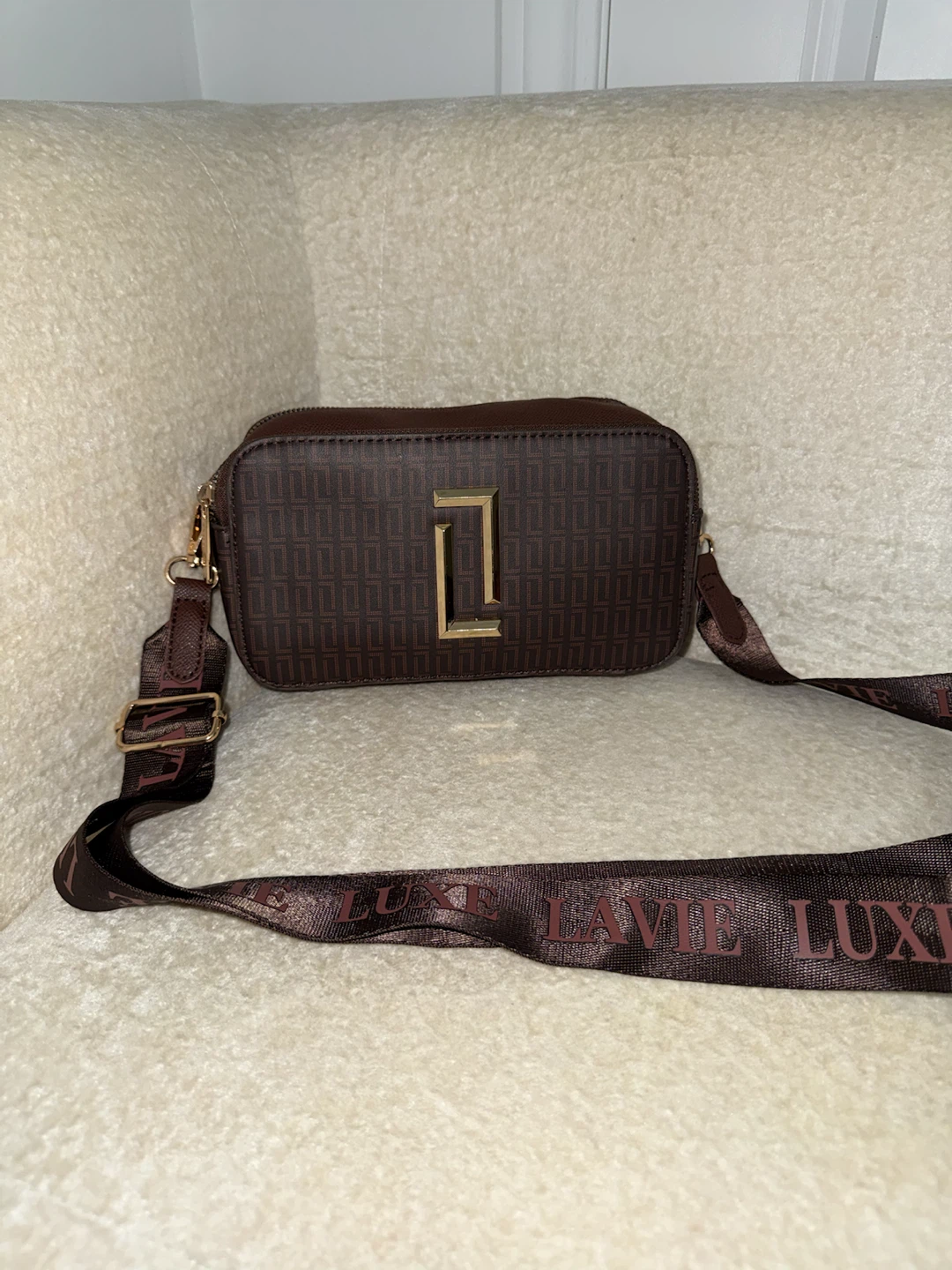Lavie Luxe Brown Monogram Crossbody Bag
