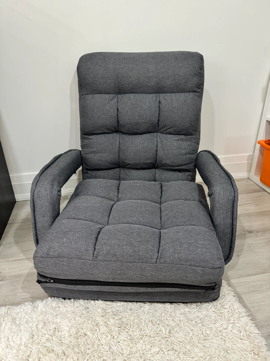 Modern Gray Adjustable Floor Chair with Armrests