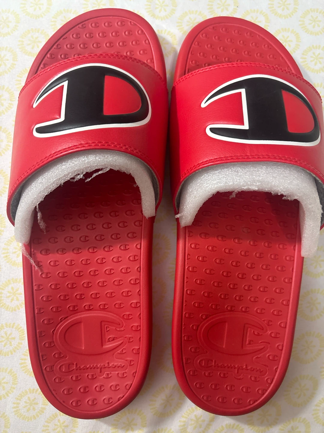 Champion Red Slide Sandals