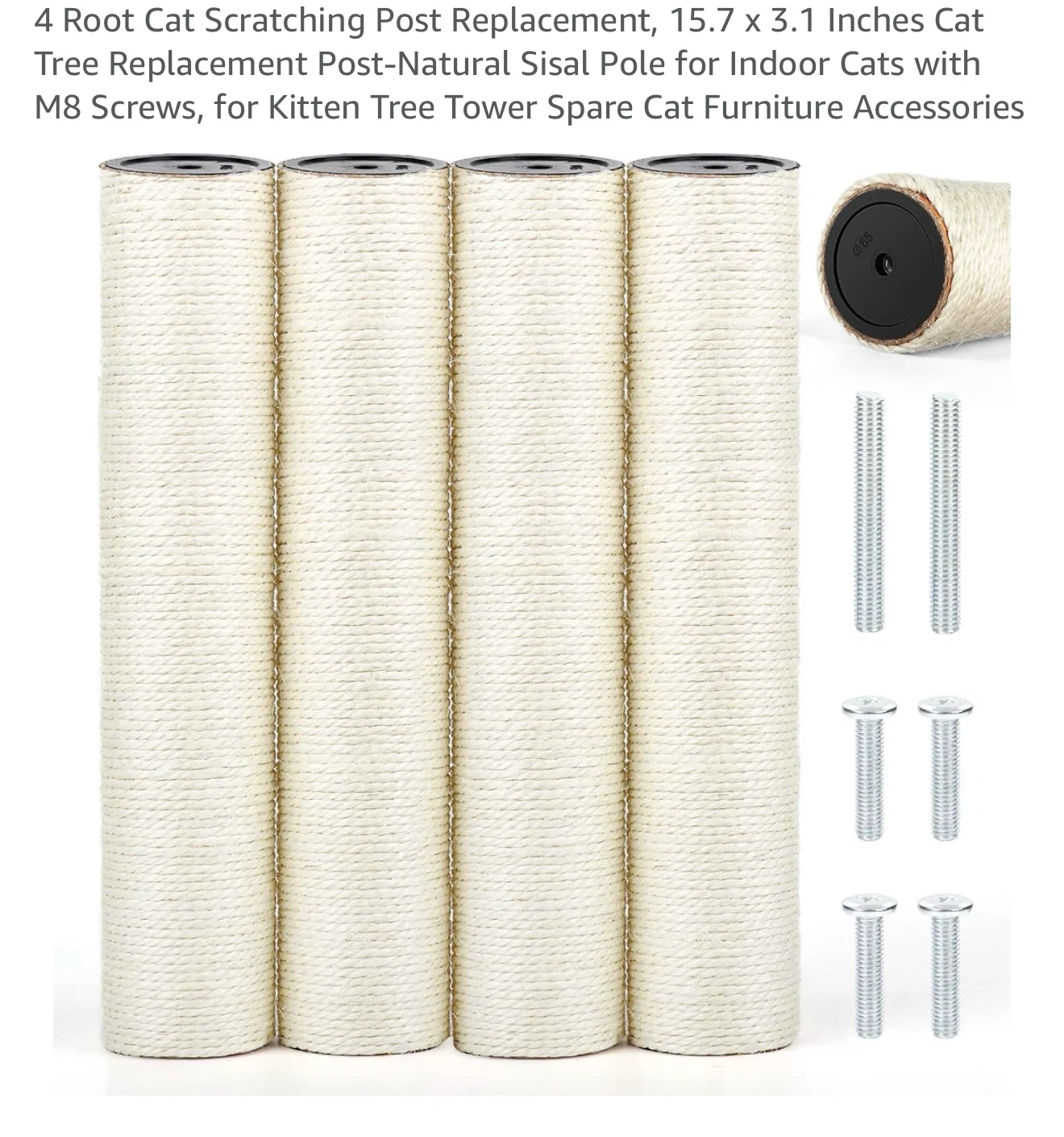 4-Pack Cat Scratching Post Replacement, 15.7" Sisal Pole