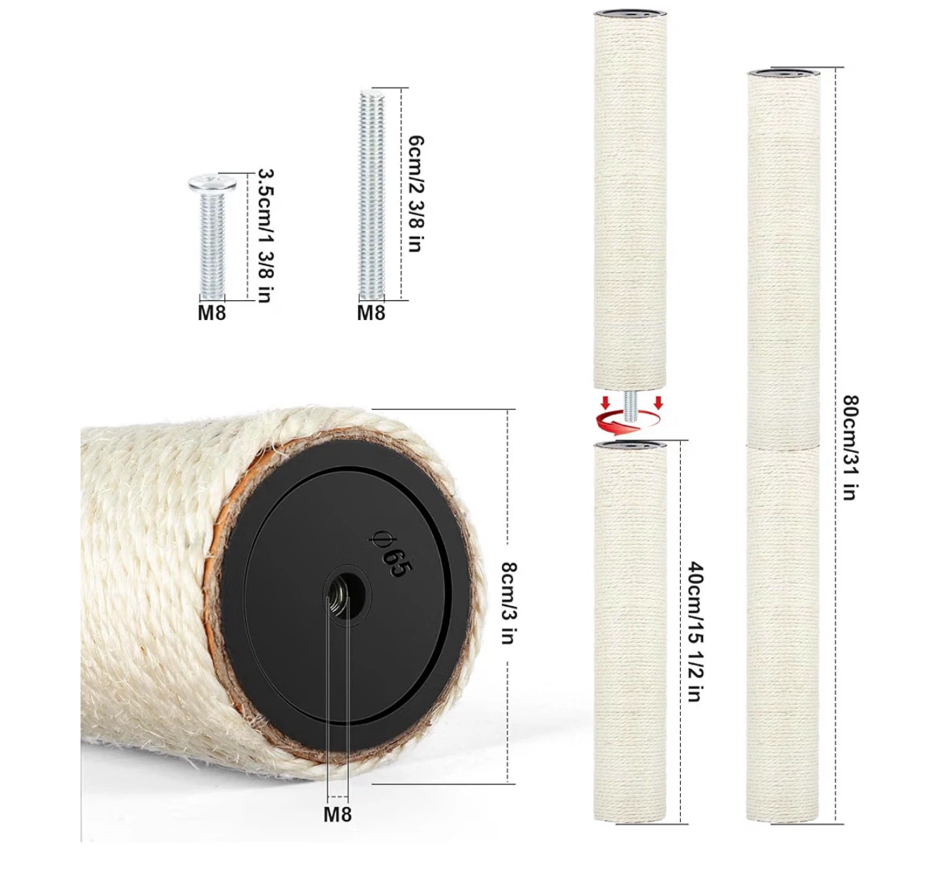 4-Pack Cat Scratching Post Replacement, 15.7" Sisal Pole - photo 2