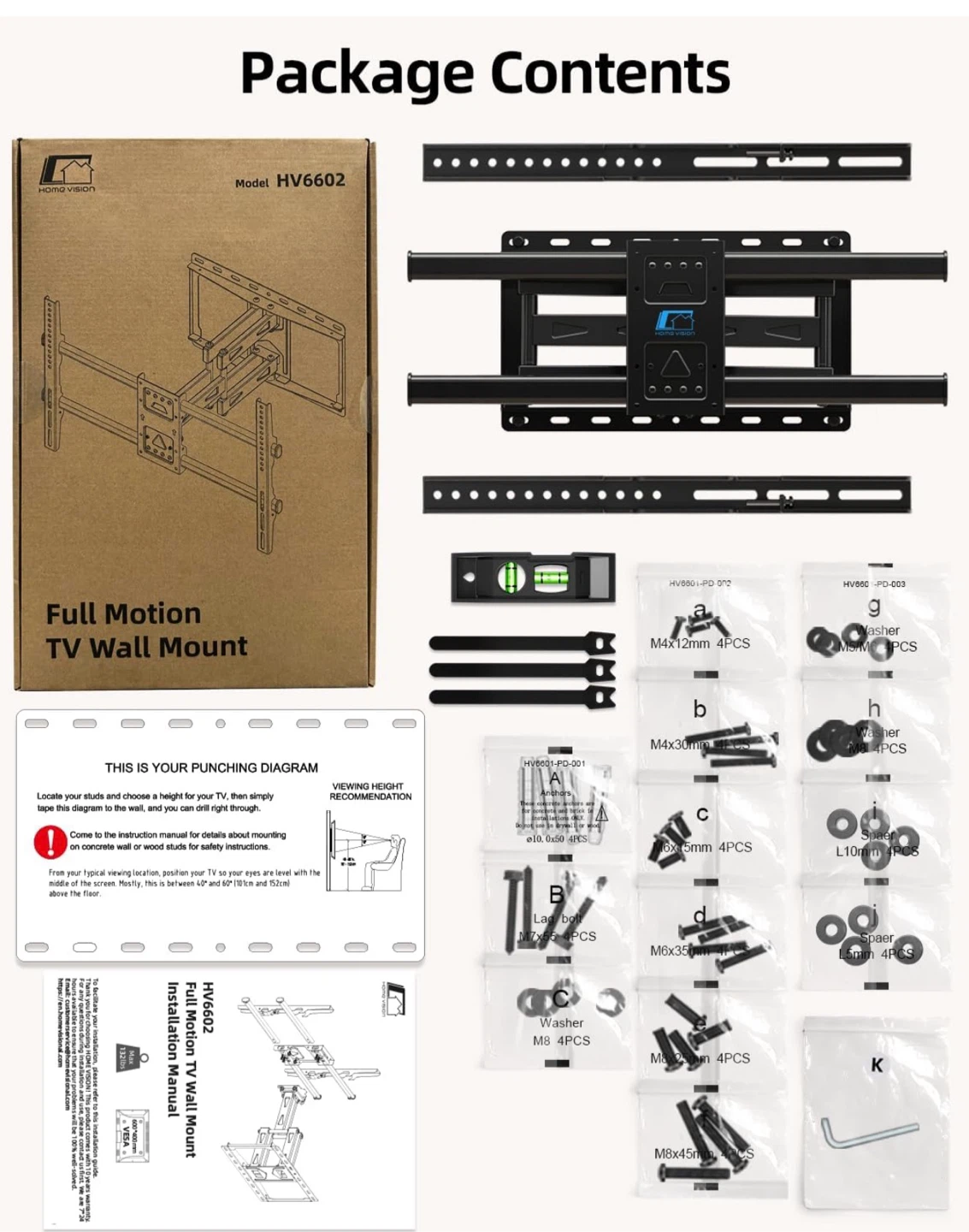 Home Vision Full Motion TV Wall Mount HV6602 for 32"-85" TVs - photo 5