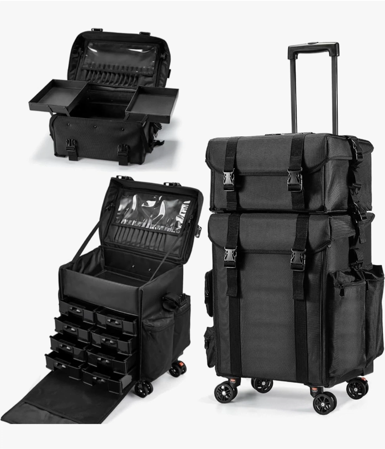 Black Rolling Makeup Train Case with Multiple Compartments