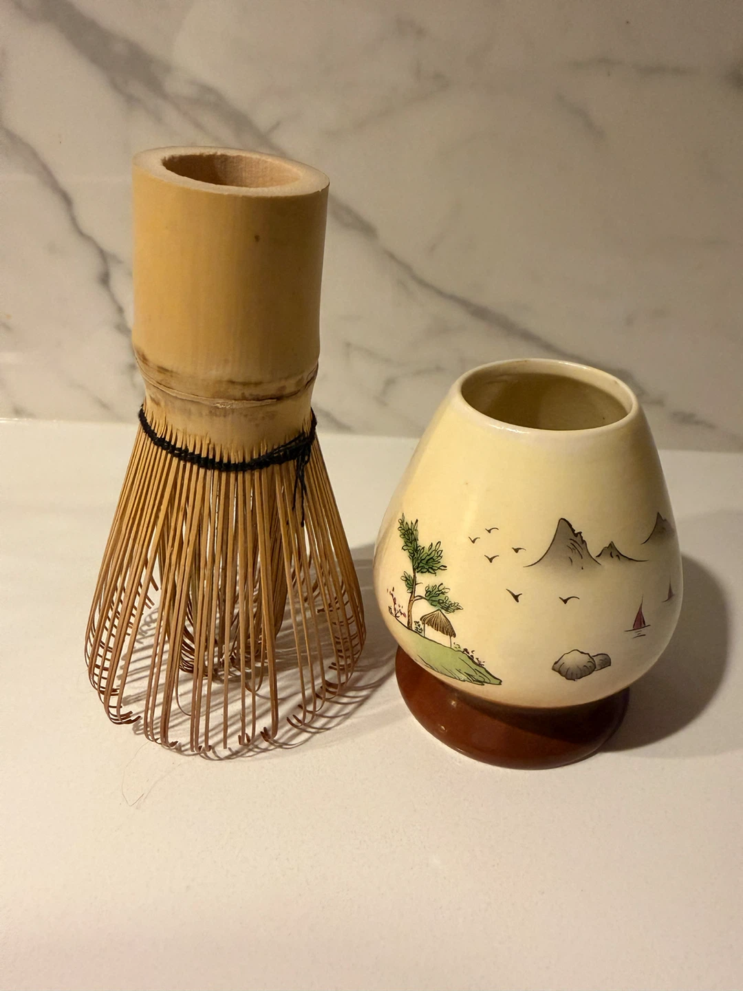 Bamboo Matcha Whisk and Ceramic Holder Set