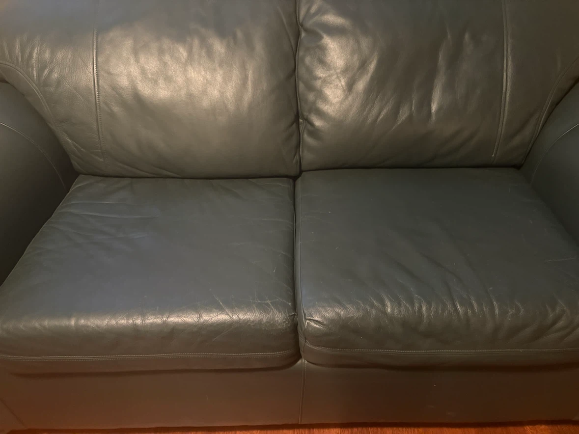 Dark Green Leather Sofa and Armchair Set - photo 2