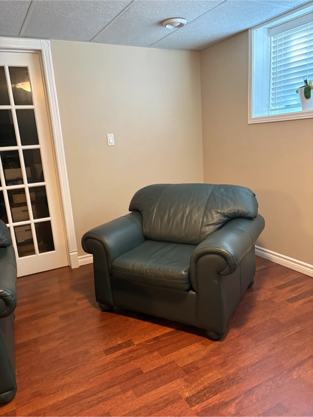 Dark Green Leather Sofa and Armchair Set - photo 3