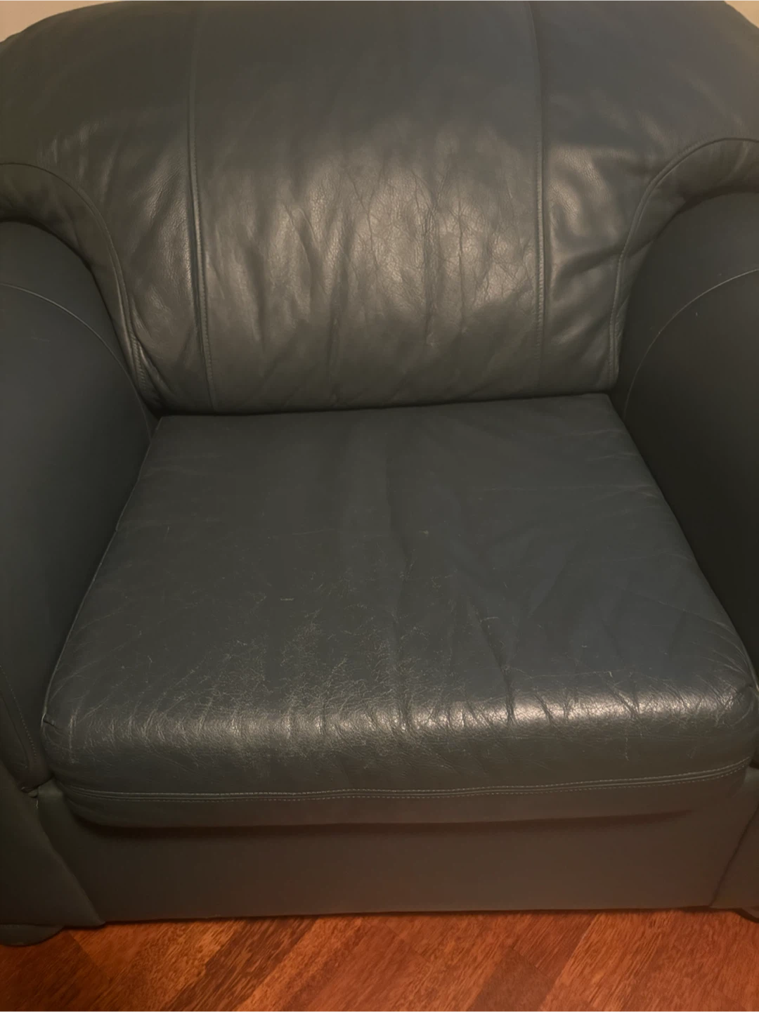 Dark Green Leather Sofa and Armchair Set - photo 4