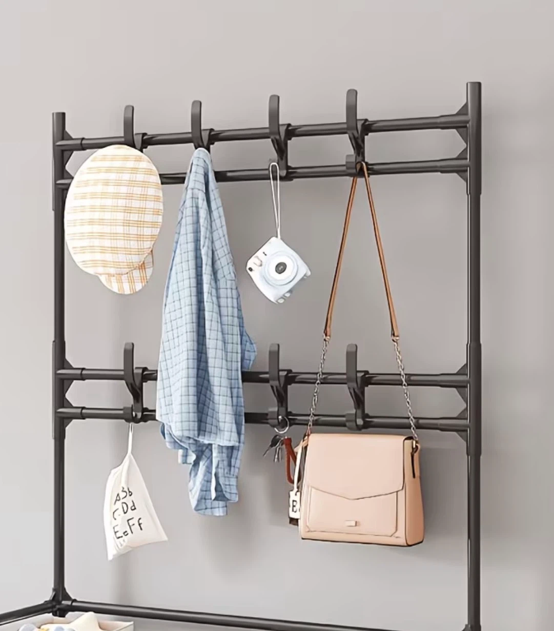 Metal Hall Tree Shoe Rack with Coat Hooks (Black or White) - photo 2