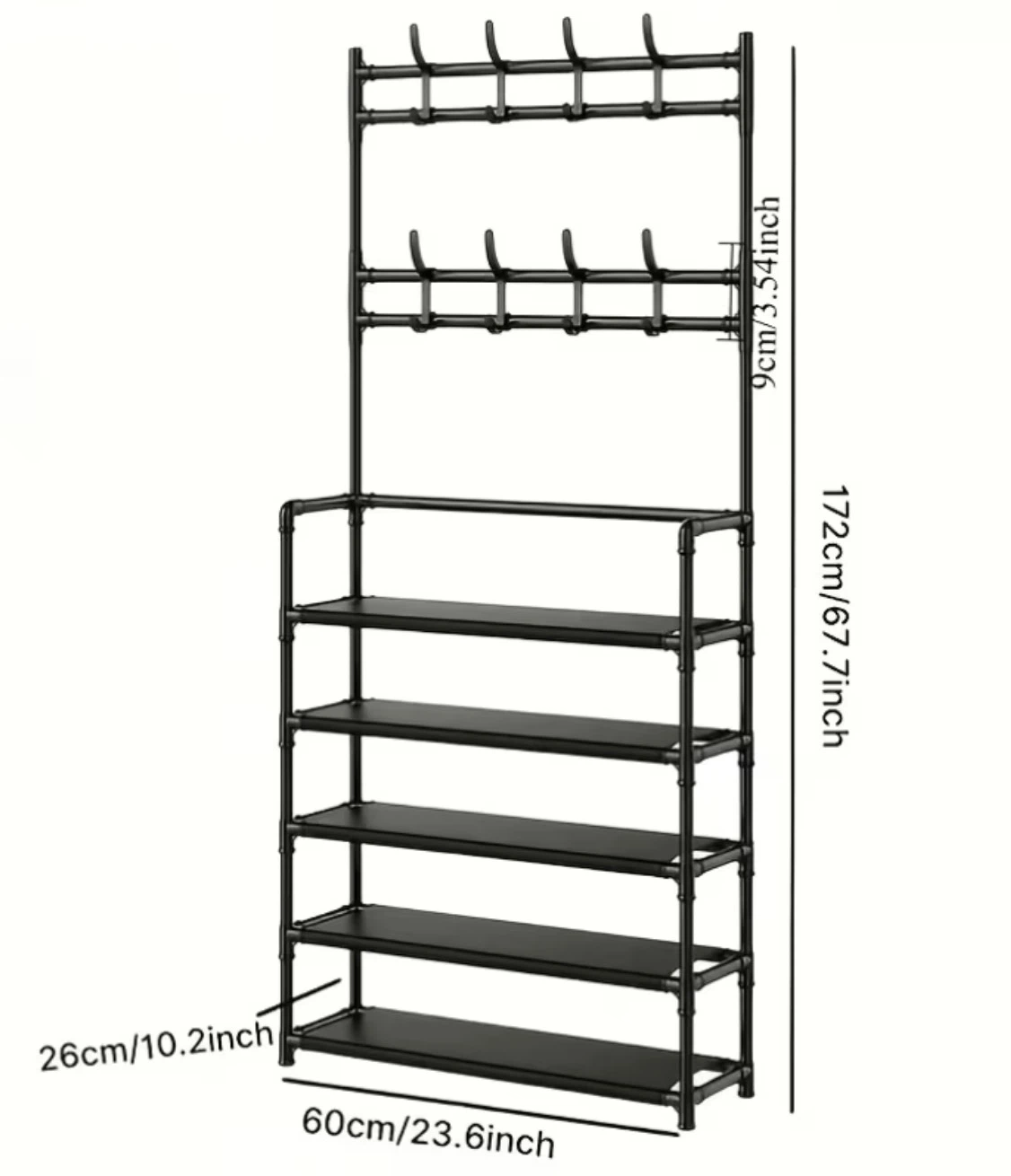 Metal Hall Tree Shoe Rack with Coat Hooks (Black or White) - photo 5