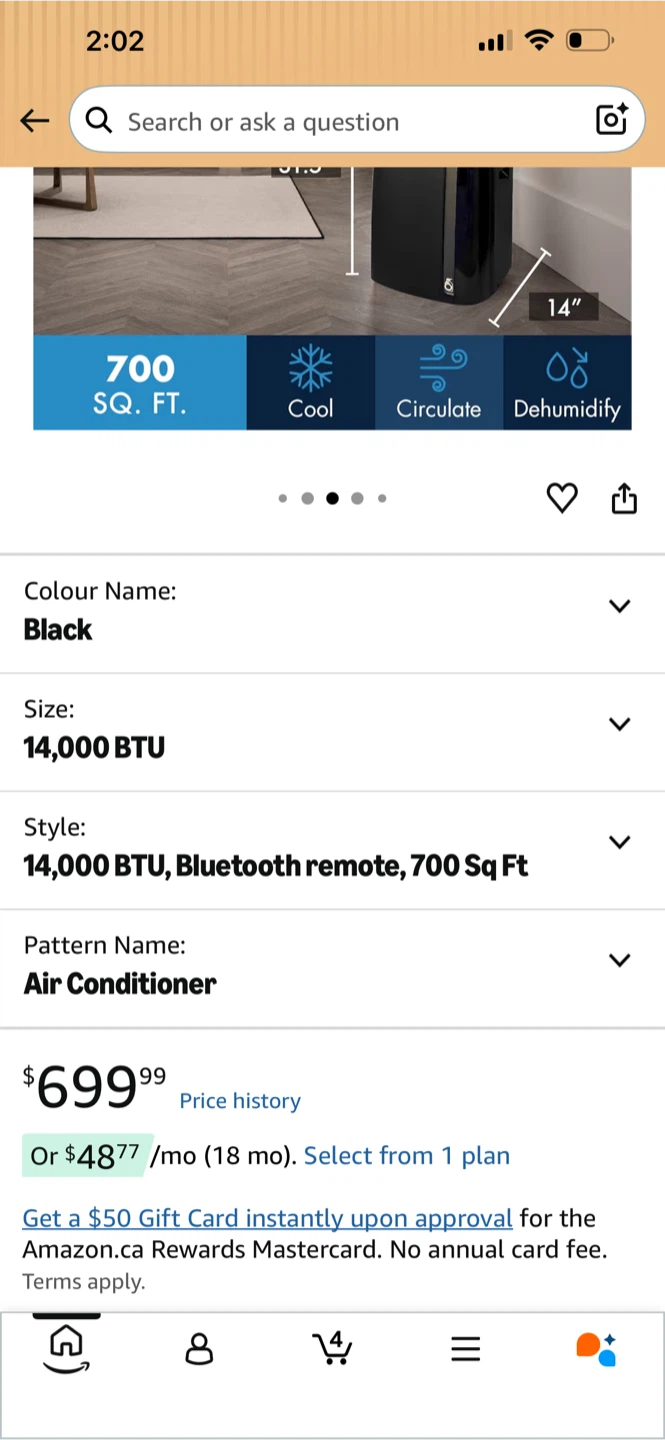 DeLonghi 14,000 BTU Portable Air Conditioner - Black - photo 2