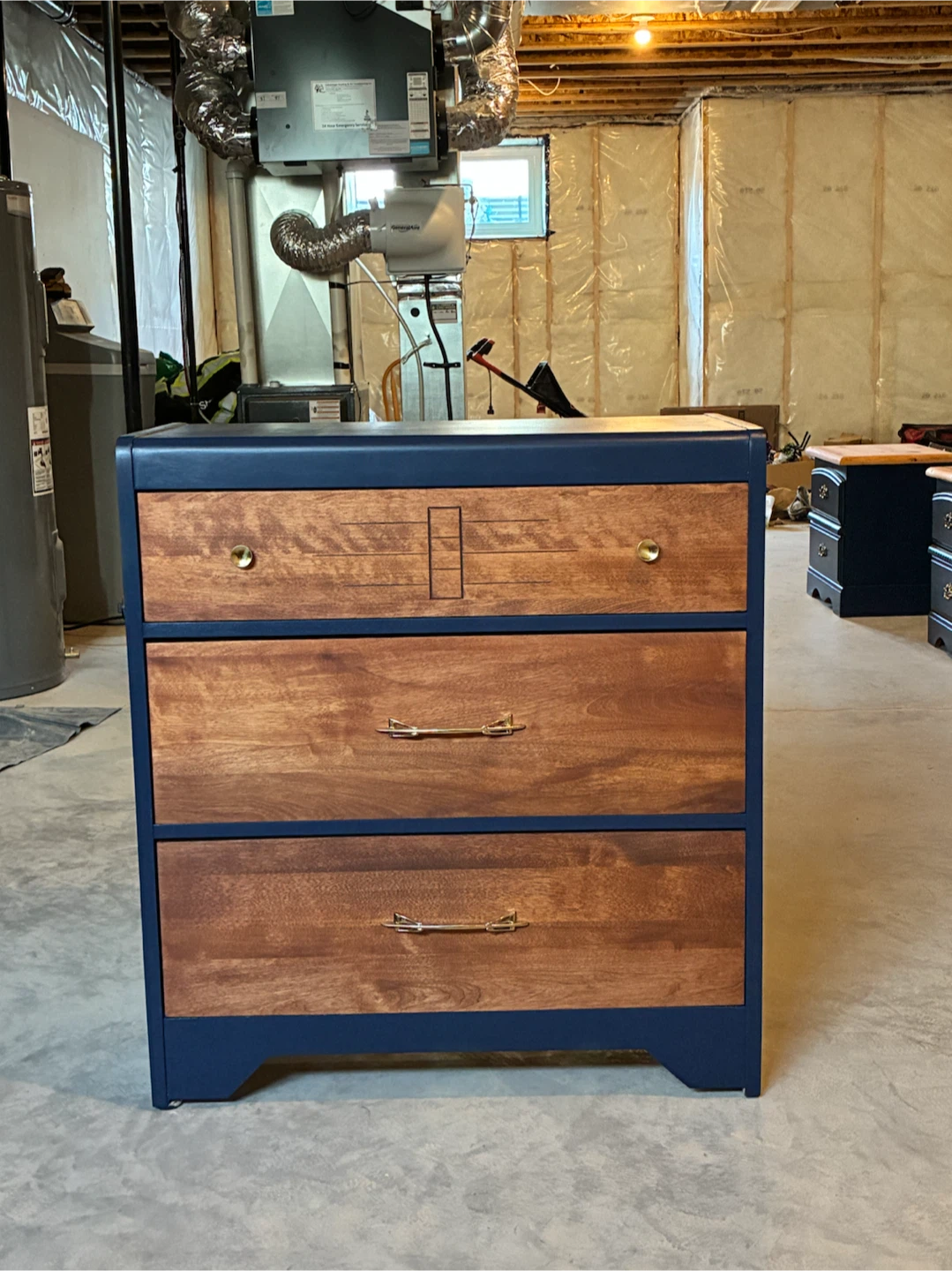 Navy Blue and Wood Dresser with 3 Drawers - photo 2