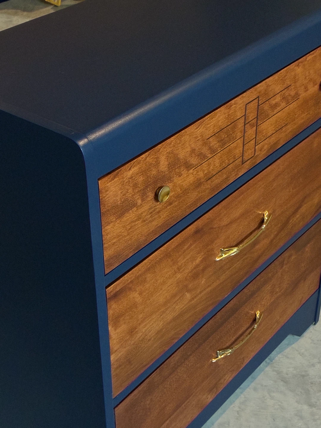 Navy Blue and Wood Dresser with 3 Drawers - photo 3