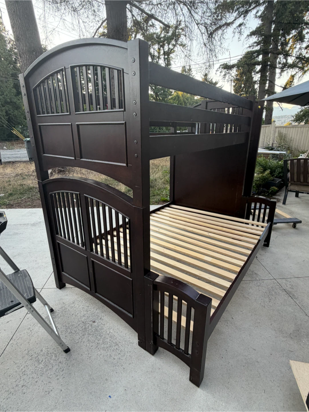 Dark Wood Twin Over Twin Bunk Bed with Stairs