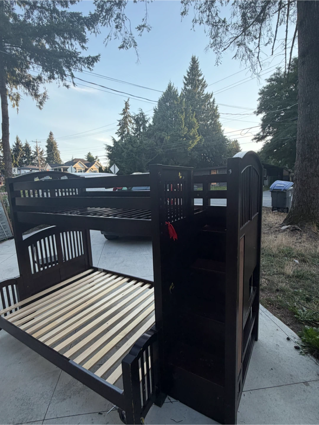 Dark Wood Twin Over Twin Bunk Bed with Stairs - photo 2