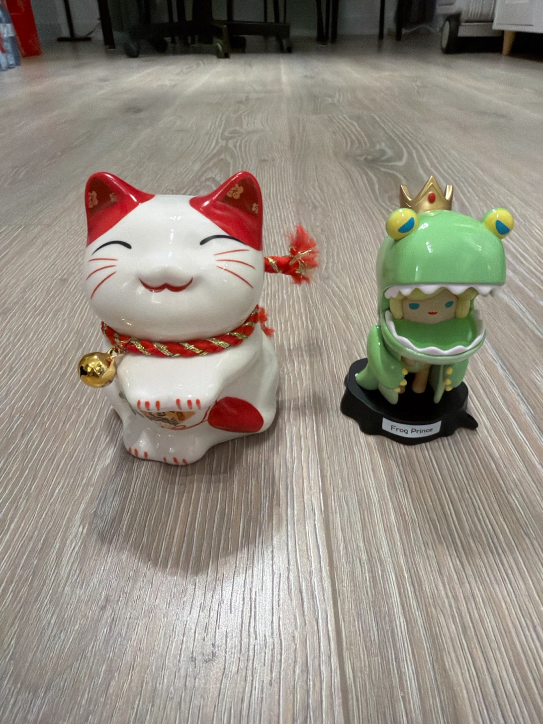 Maneki Neko Cat and Frog Prince Figurine