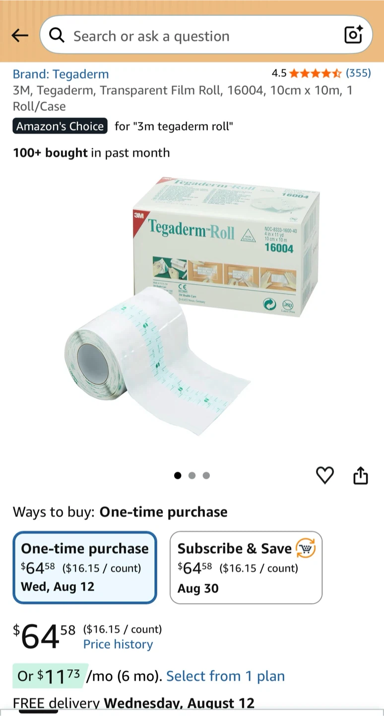 3M Tegaderm Roll Transparent Film Dressing 10cm x 10m - photo 2