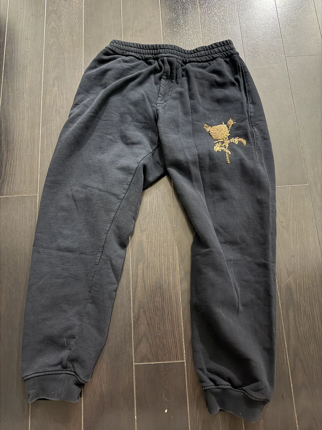 Alexander McQueen Black Rose Embroidered Sweatpants