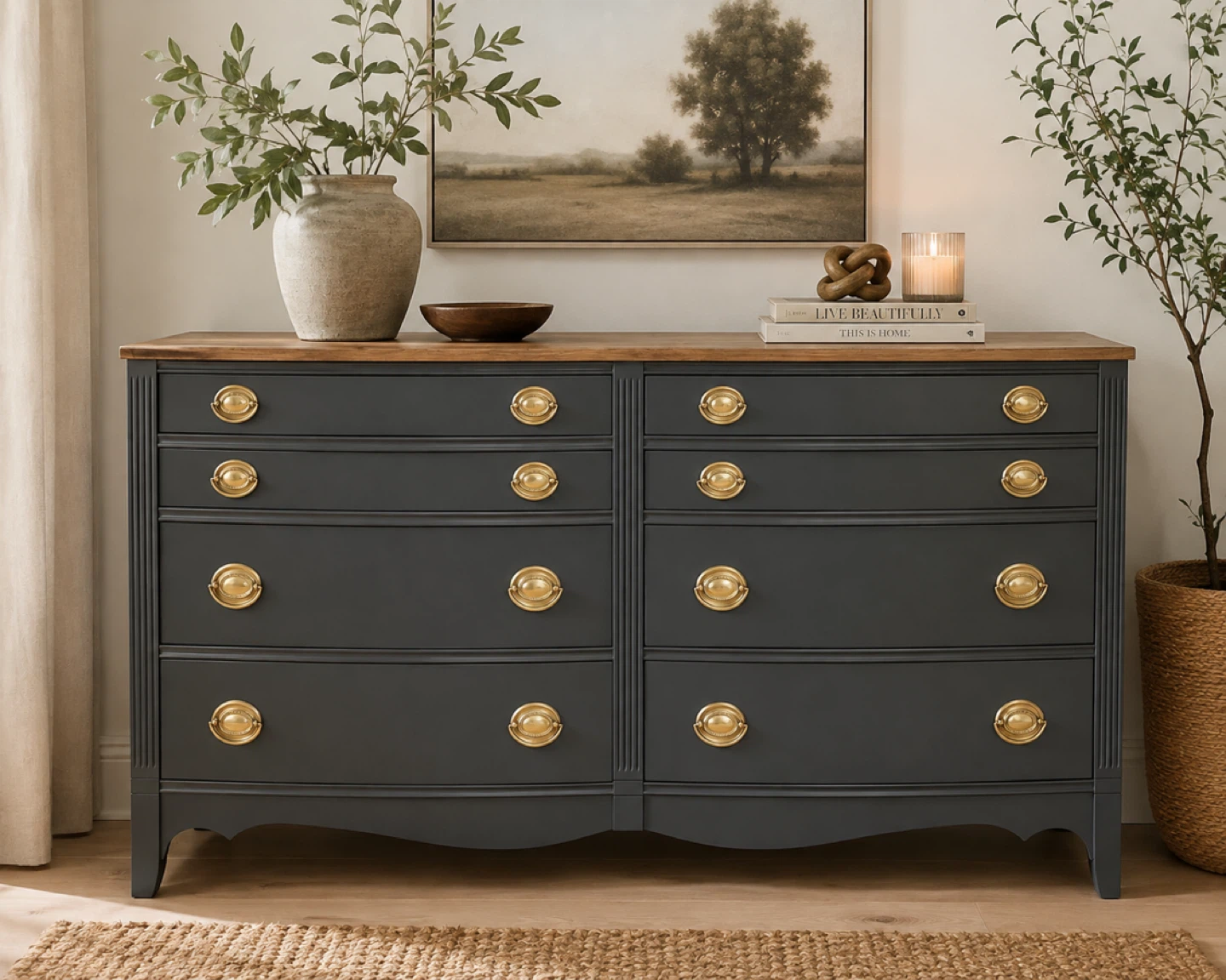 ✨ Vintage Solid Mahogany Bow Front Dresser