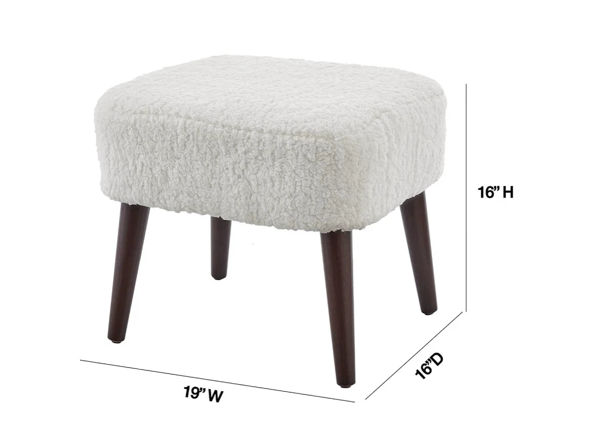 2 White Teddy Fabric Footstool Ottoman