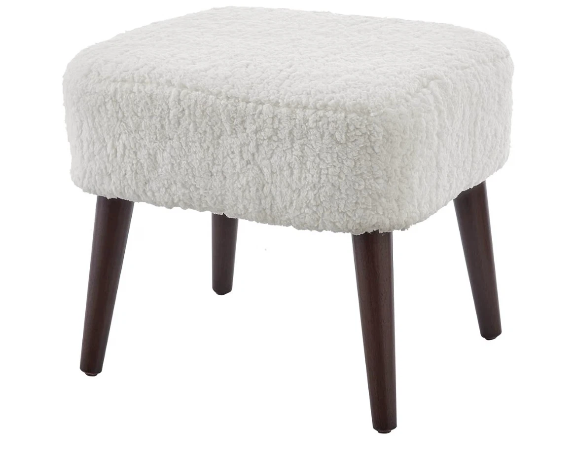 2 White Teddy Fabric Footstool Ottoman - photo 3