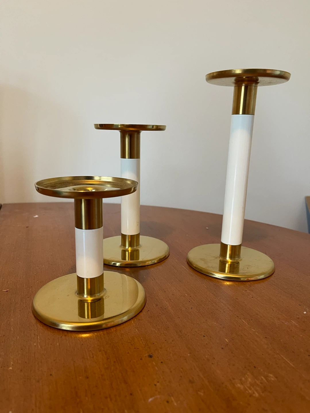 Set of 3 Gold & White Candleholders