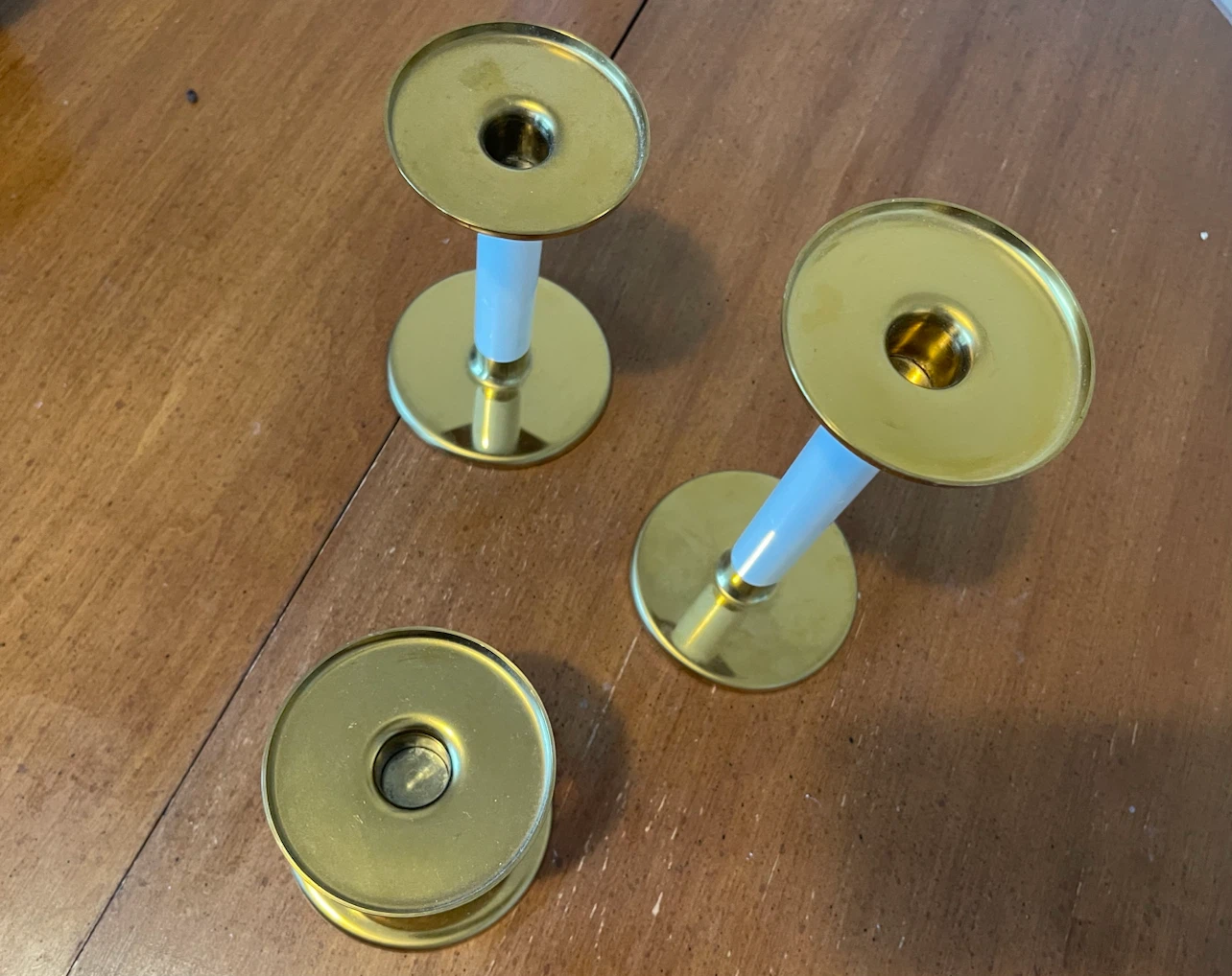 Set of 3 Gold & White Candleholders - photo 2