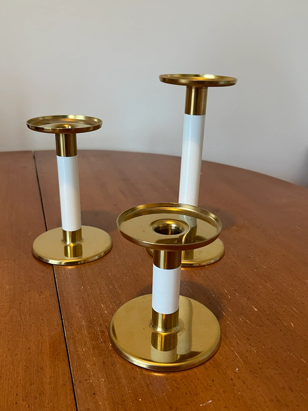 Set of 3 Gold & White Candleholders - photo 3