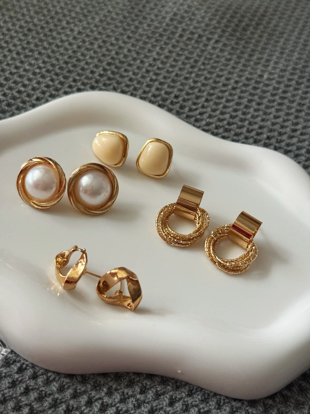 4-Pair Gold & Pearl Earring Set