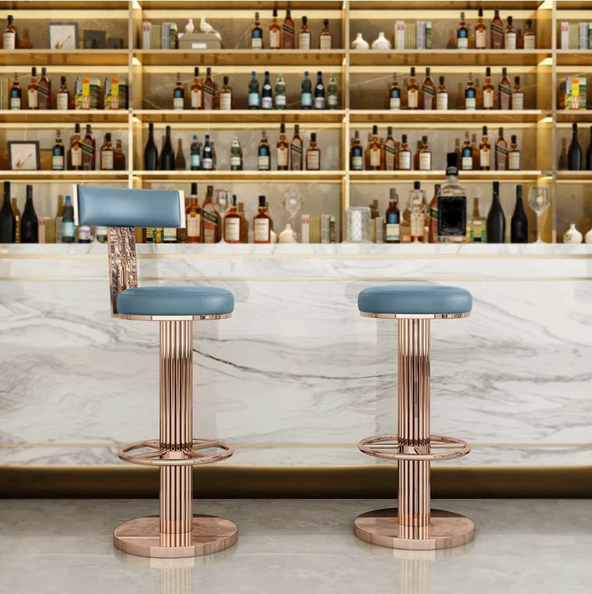 Adjustable Swivel Counter Height Bar Stools, Blue - photo 3
