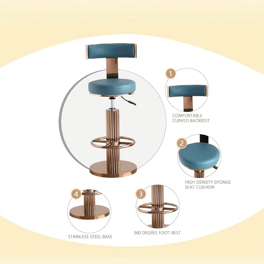 Adjustable Swivel Counter Height Bar Stools, Blue - photo 4
