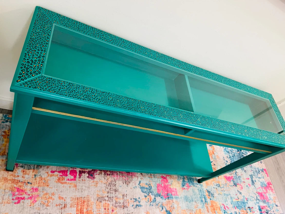 Teal Console Table with Glass Top - photo 2