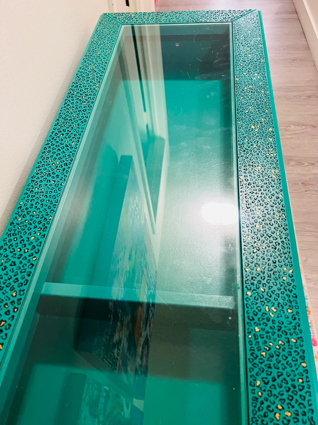Teal Console Table with Glass Top - photo 3