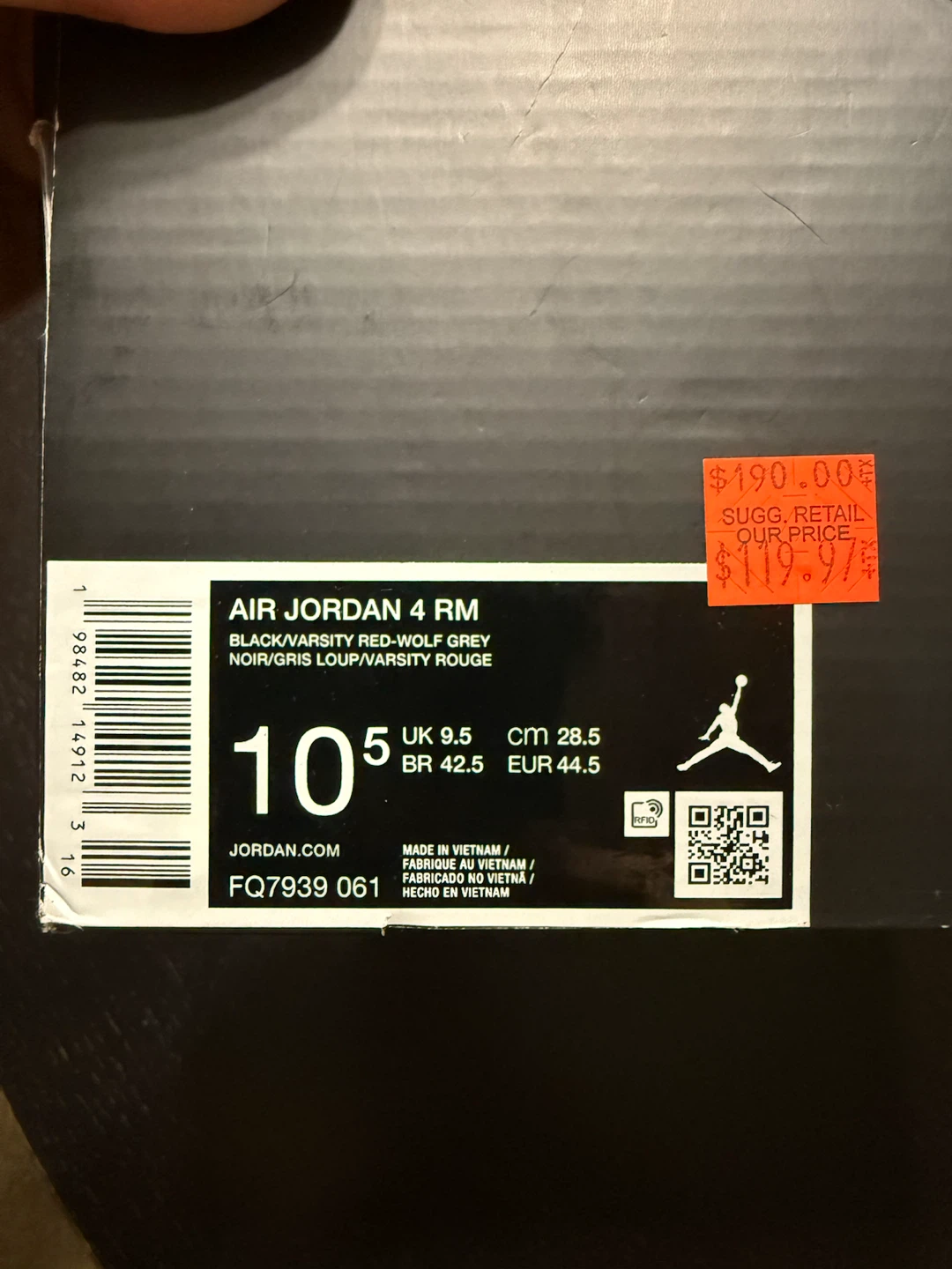 Nike Air Jordan 4 RM Black Red Grey Men's Size 10.5 - photo 3
