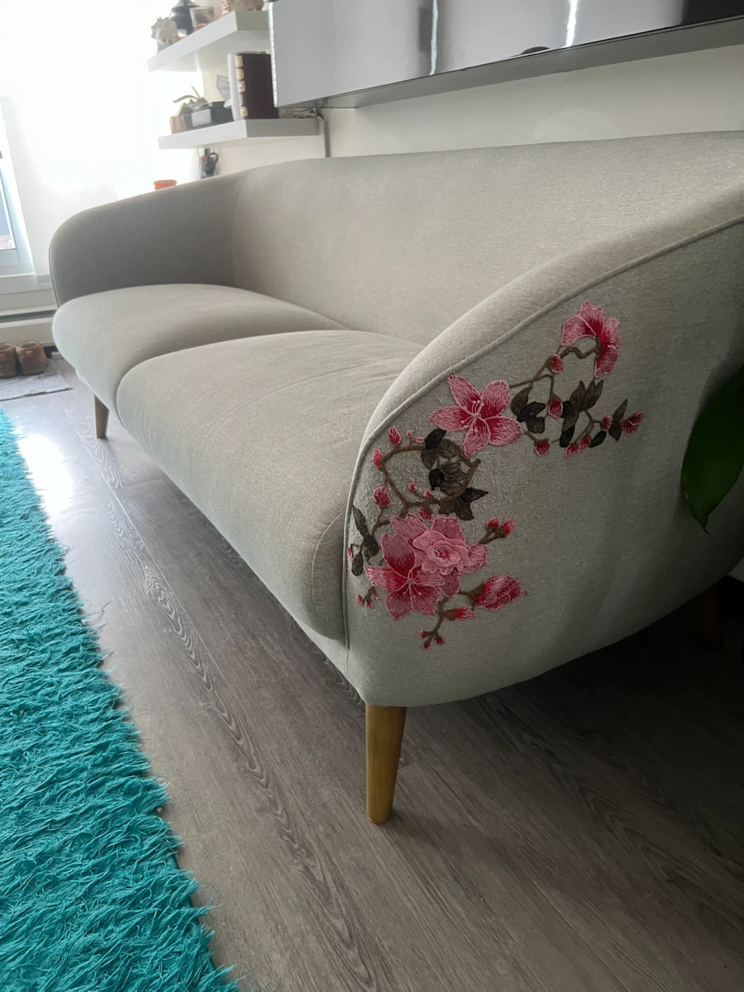 Light Grey Loveseat with Floral Embroidery - photo 2