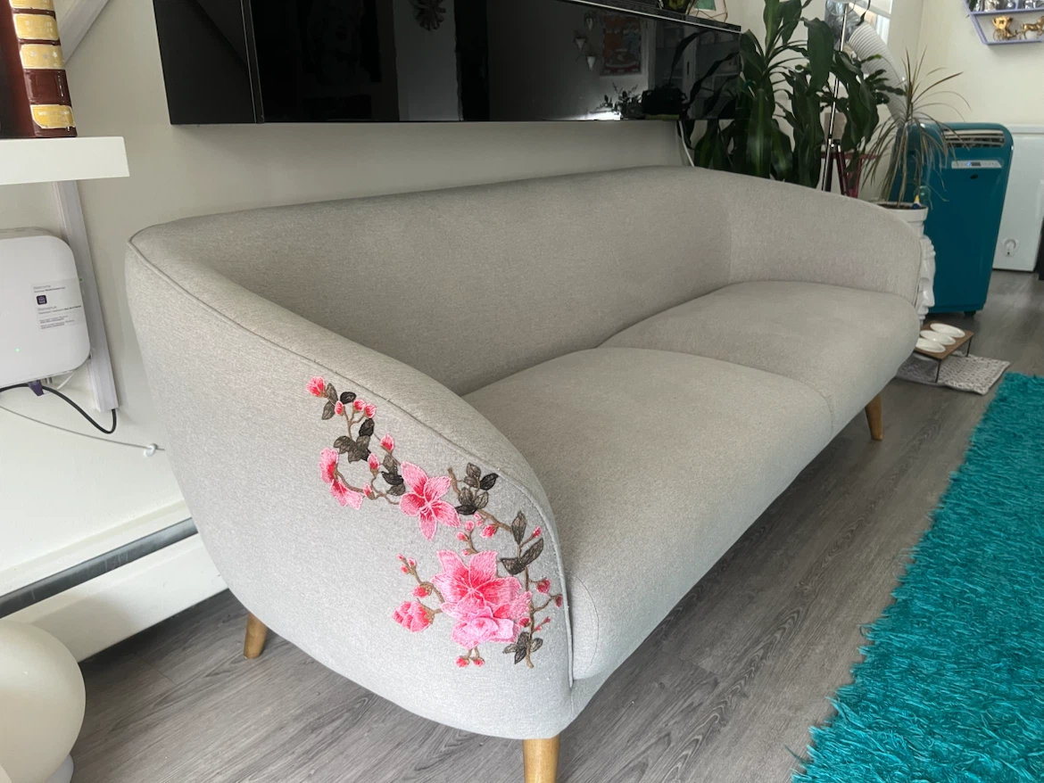 Light Grey Loveseat with Floral Embroidery - photo 4