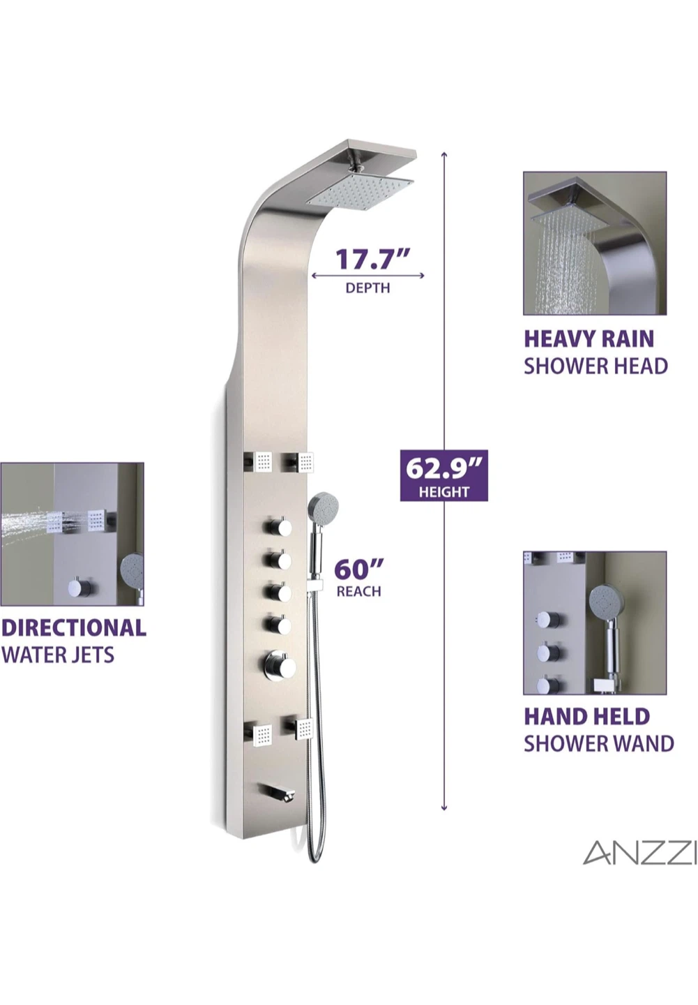 ANZZI Full Body Stainless Steel Shower Panel - photo 2