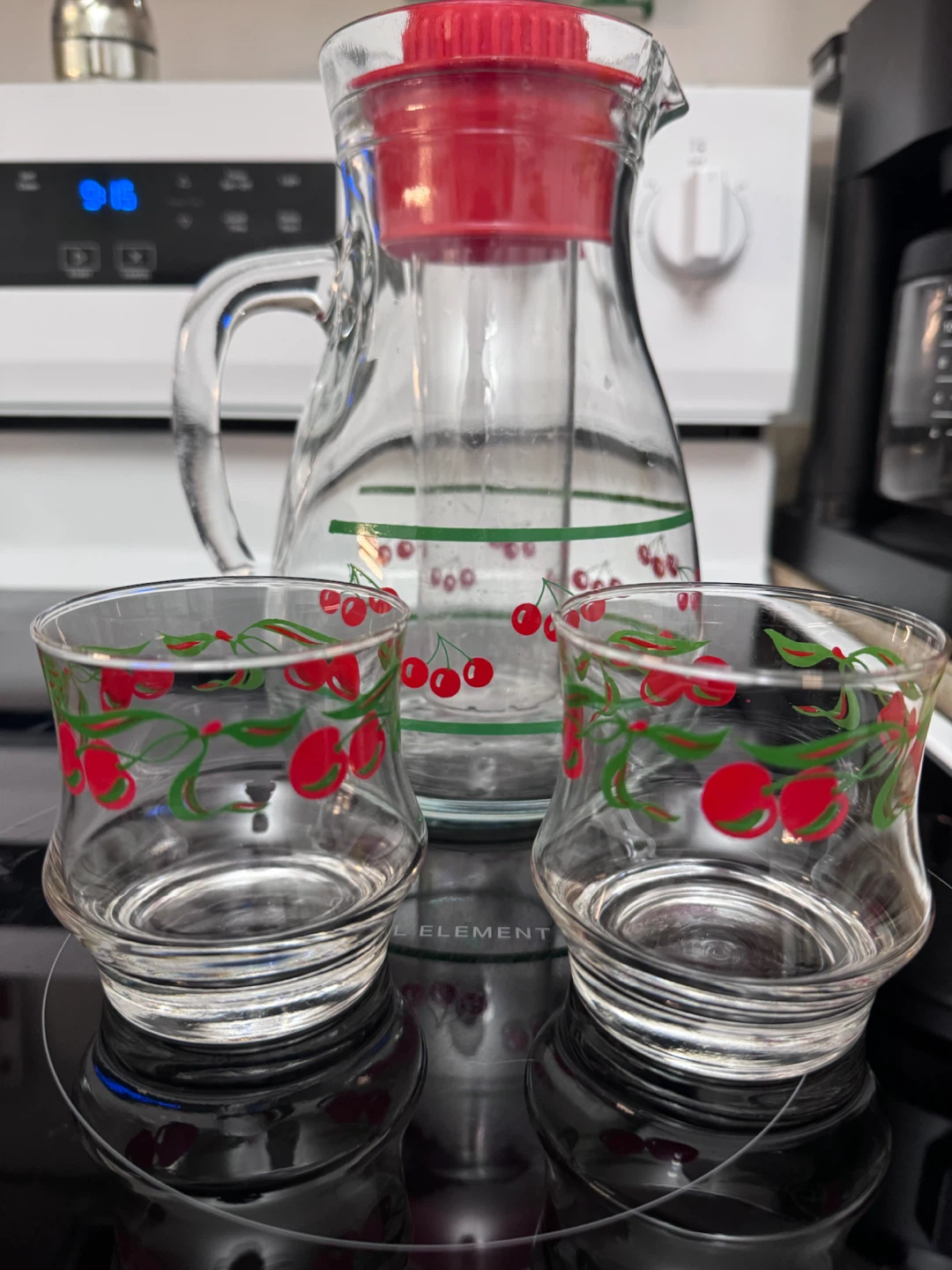 Vintage Cherry Pitcher and Glasses Set