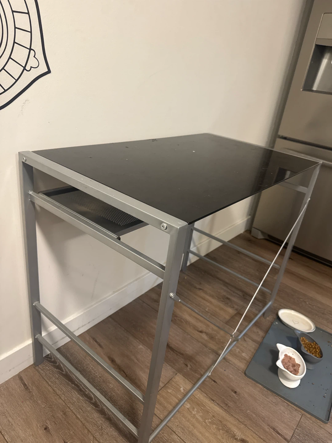 Black Glass Top Desk with Silver Frame