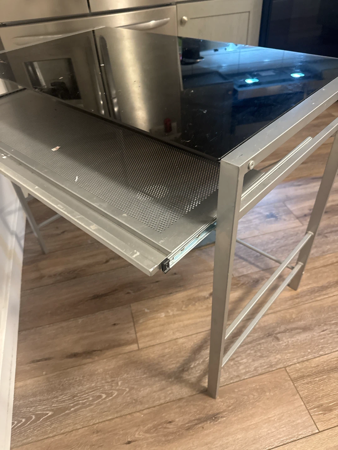 Black Glass Top Desk with Silver Frame - photo 3