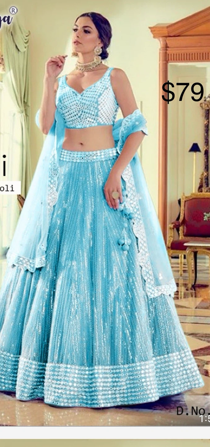 Light Blue Sequin Lehengha semi stiched full size