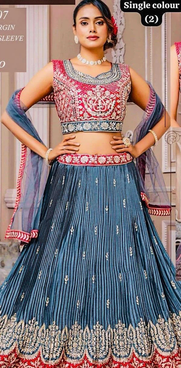 Blue Embroidered Lehenga Choli Set Clarence sale no profit