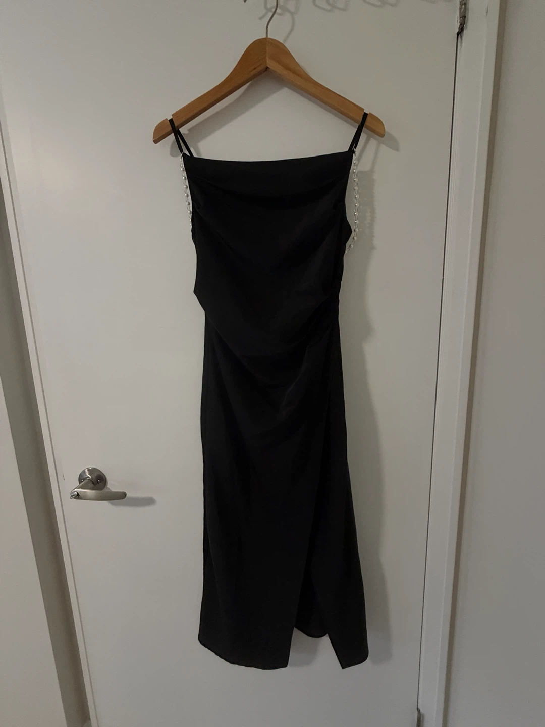 Black Slip Dress with Pearl Straps - photo 2