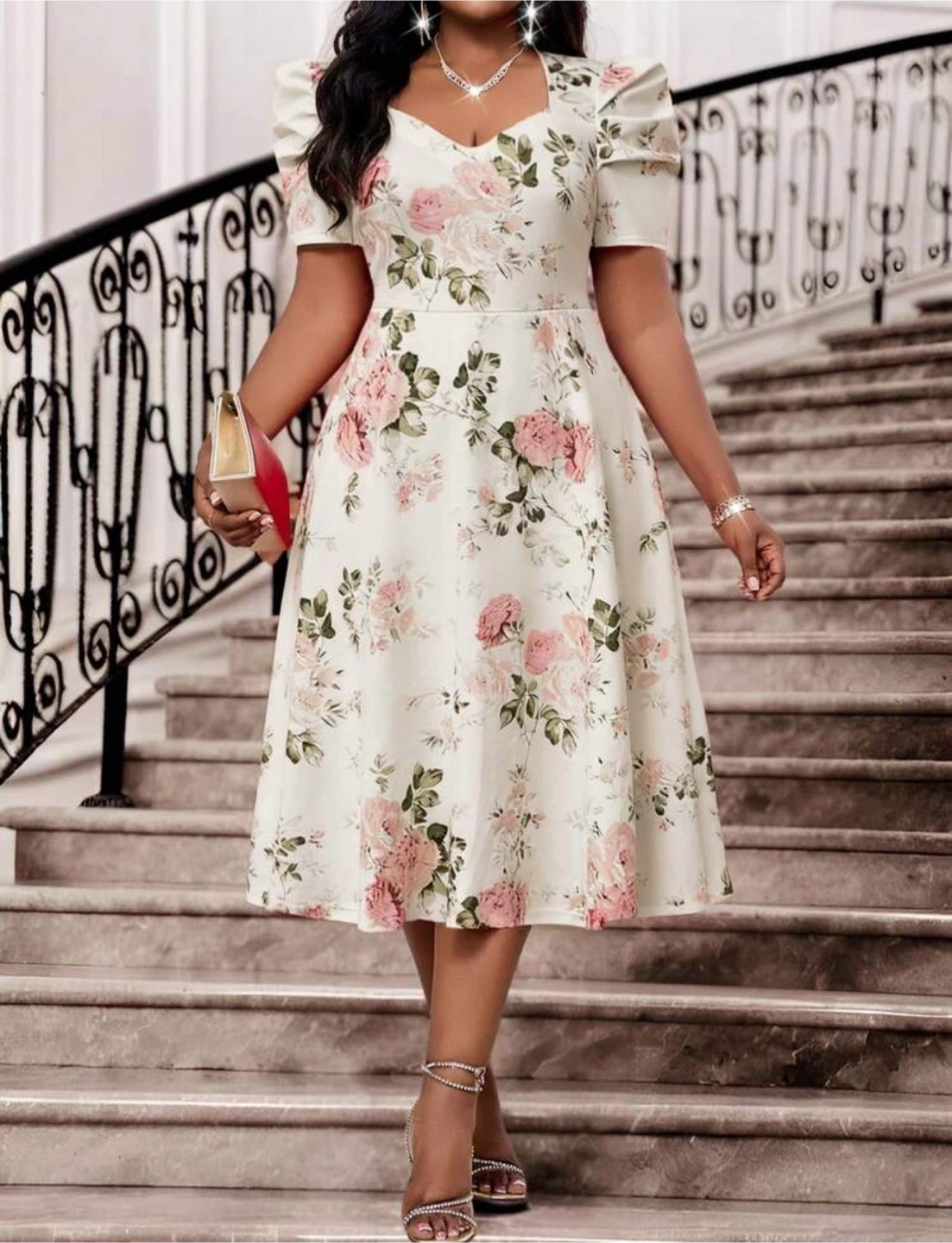Floral Puff Sleeve Midi Dress - photo 2