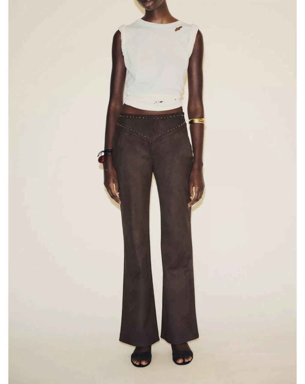 Dark brown studded flared pants Zara, size L