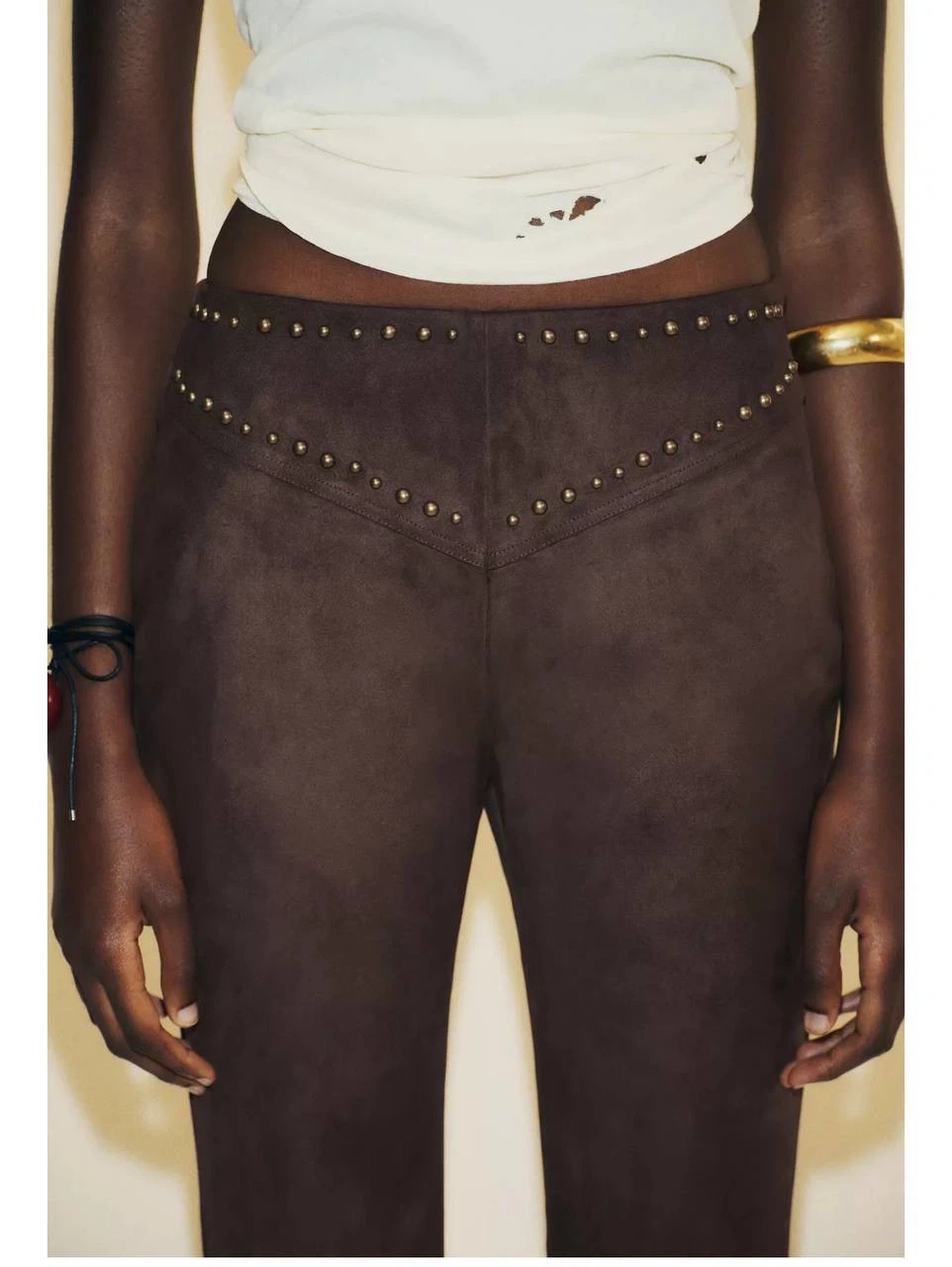 Dark brown studded flared pants Zara, size L - photo 2