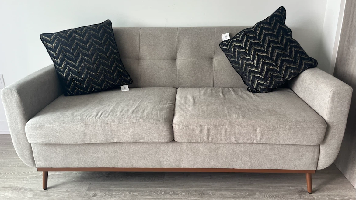 Gray Loveseat Sofa with Decorative Pillows