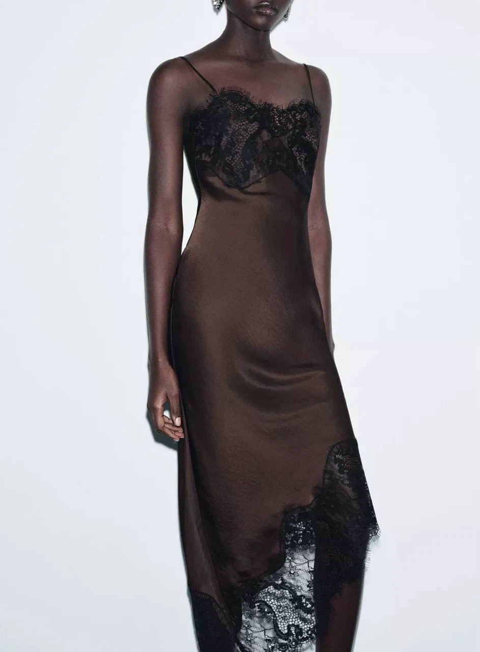 ZARA Asymmetric Satin Lace Dress – Size S (New Collection) - photo 4