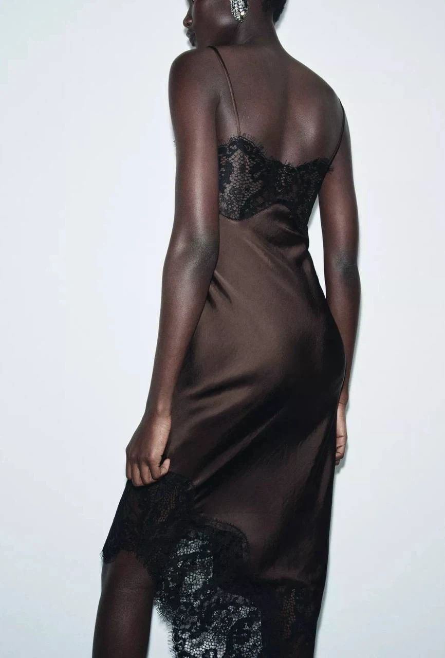 ZARA Asymmetric Satin Lace Dress – Size S (New Collection) - photo 5